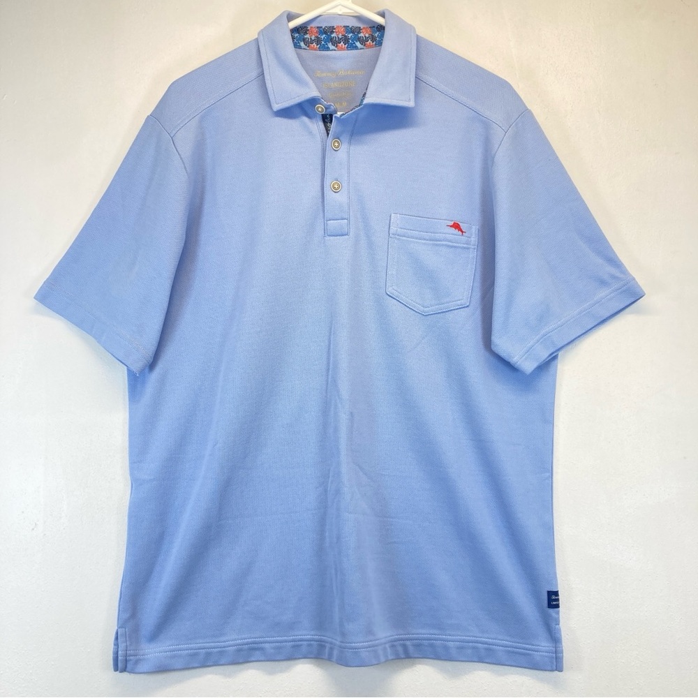 Tommy Bahama Men Polo Shirt M IslandZone Supima Light Blue Cotton Blend Casual - Picture 1 of 16